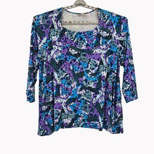 LOGO Lori Goldstein Womens 4X Abstract Print Long Sleeve Top Rayon Spandex